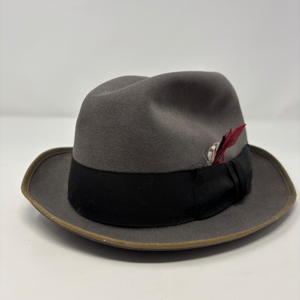 Mallory Fifth Ave Cravenette Premier Felt Fedora Feather Plastic Lining 6 7/8